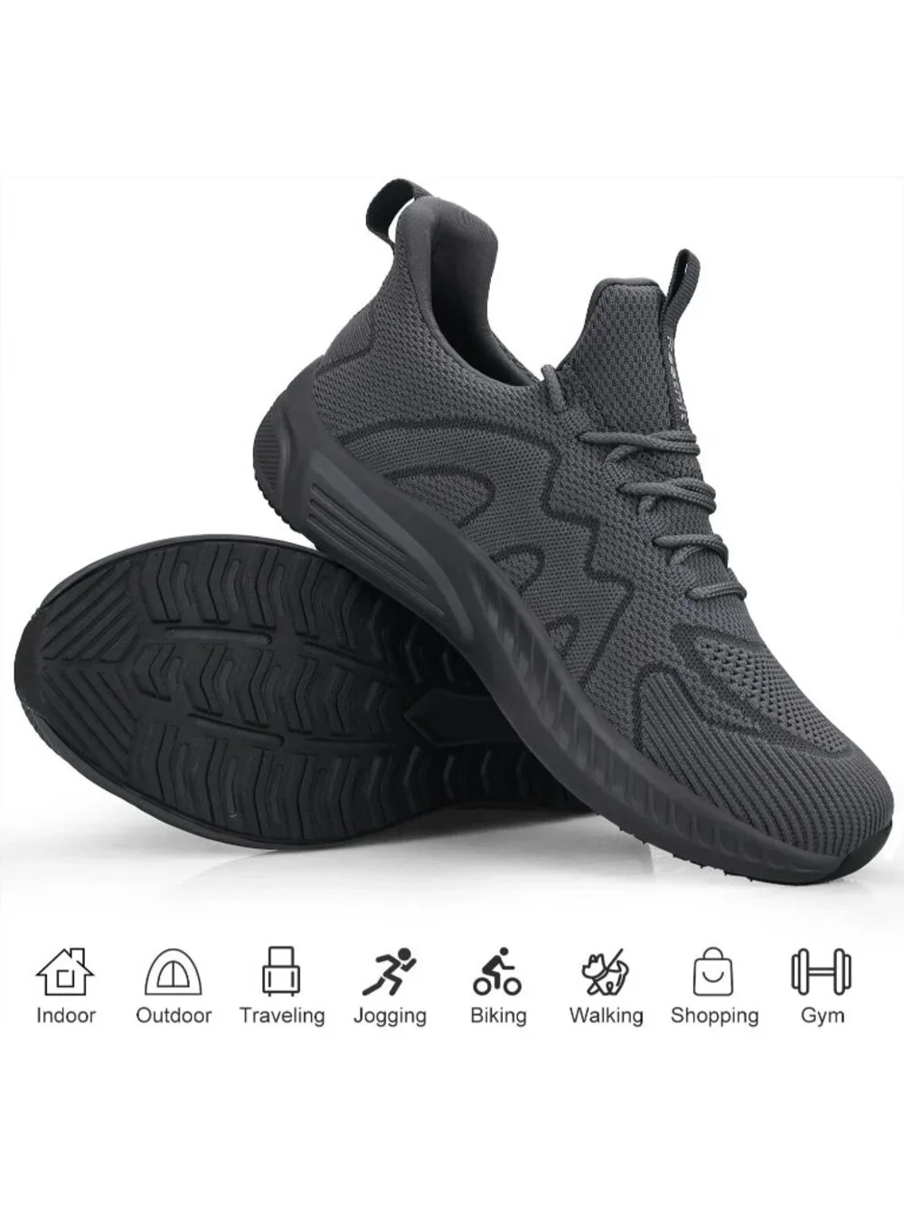 Men's Dark Gray Non Slip Athletic Sneakers Slip On Walking Casual Running Shoes